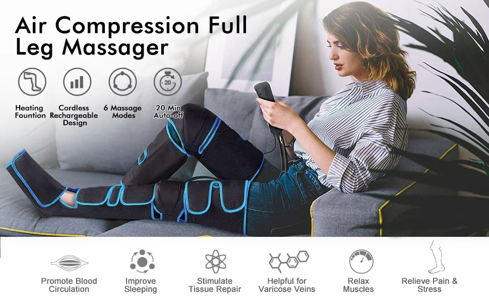 Foot air pressure leg massager promotes blood circulation, body massager, muscle relaxation, lymphatic drainage device 360°