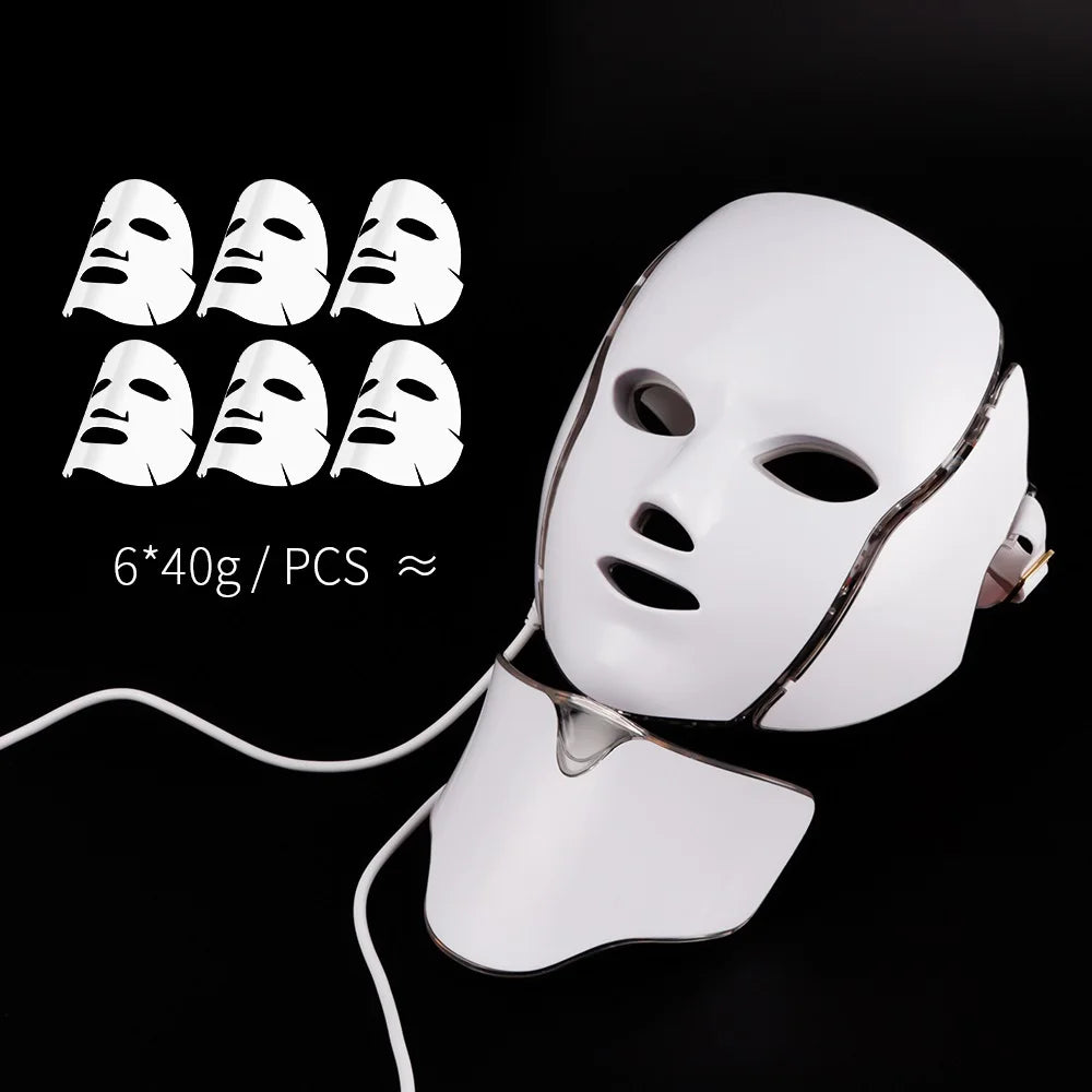 LED Facial  Mask with Neck LED Light 7 colors