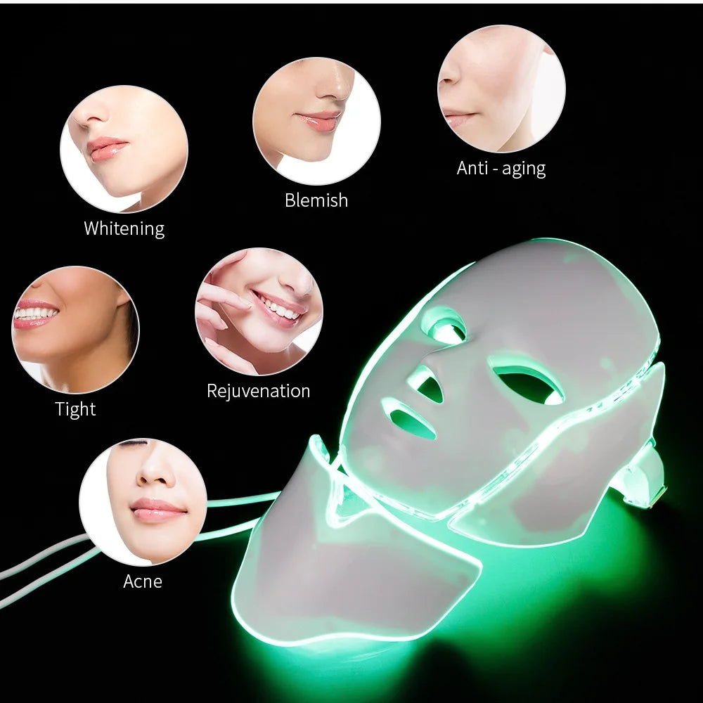 LED Facial  Mask with Neck LED Light 7 colors