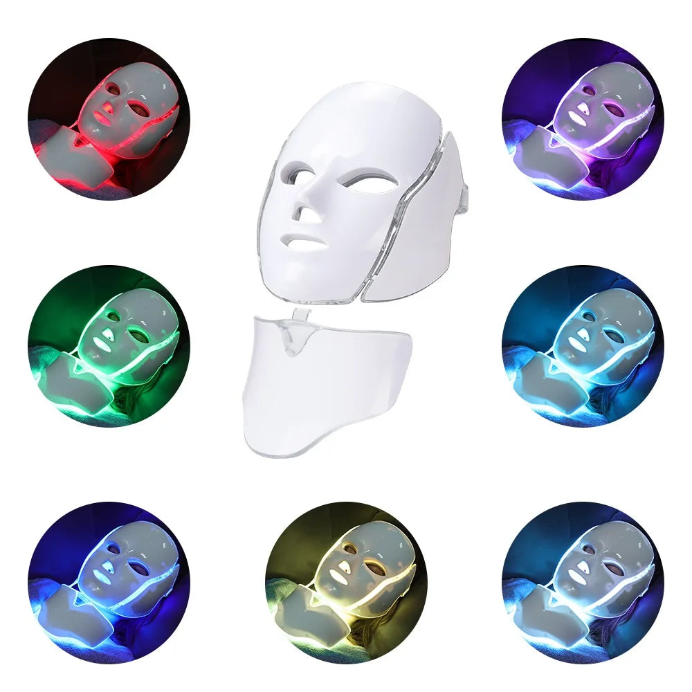 LED Facial  Mask with Neck LED Light 7 colors