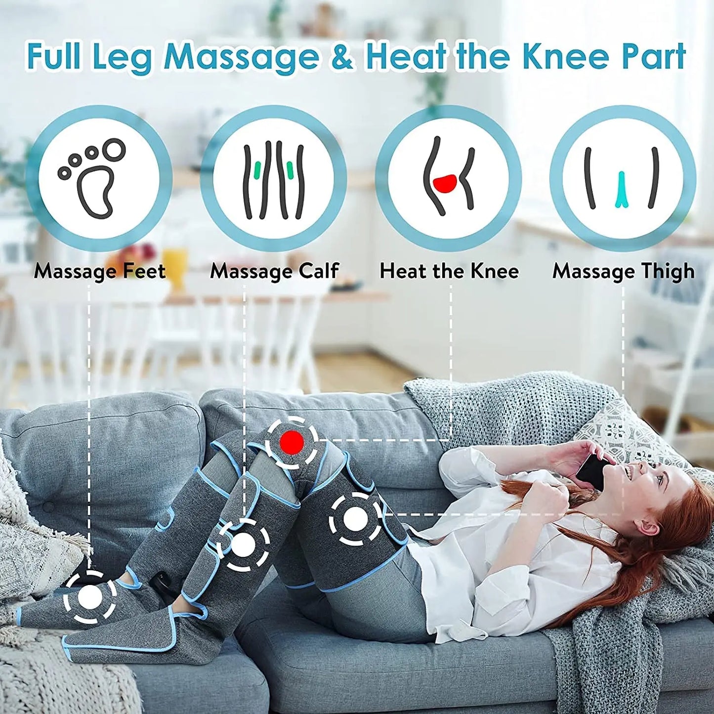 Foot air pressure leg massager promotes blood circulation, body massager, muscle relaxation, lymphatic drainage device 360°