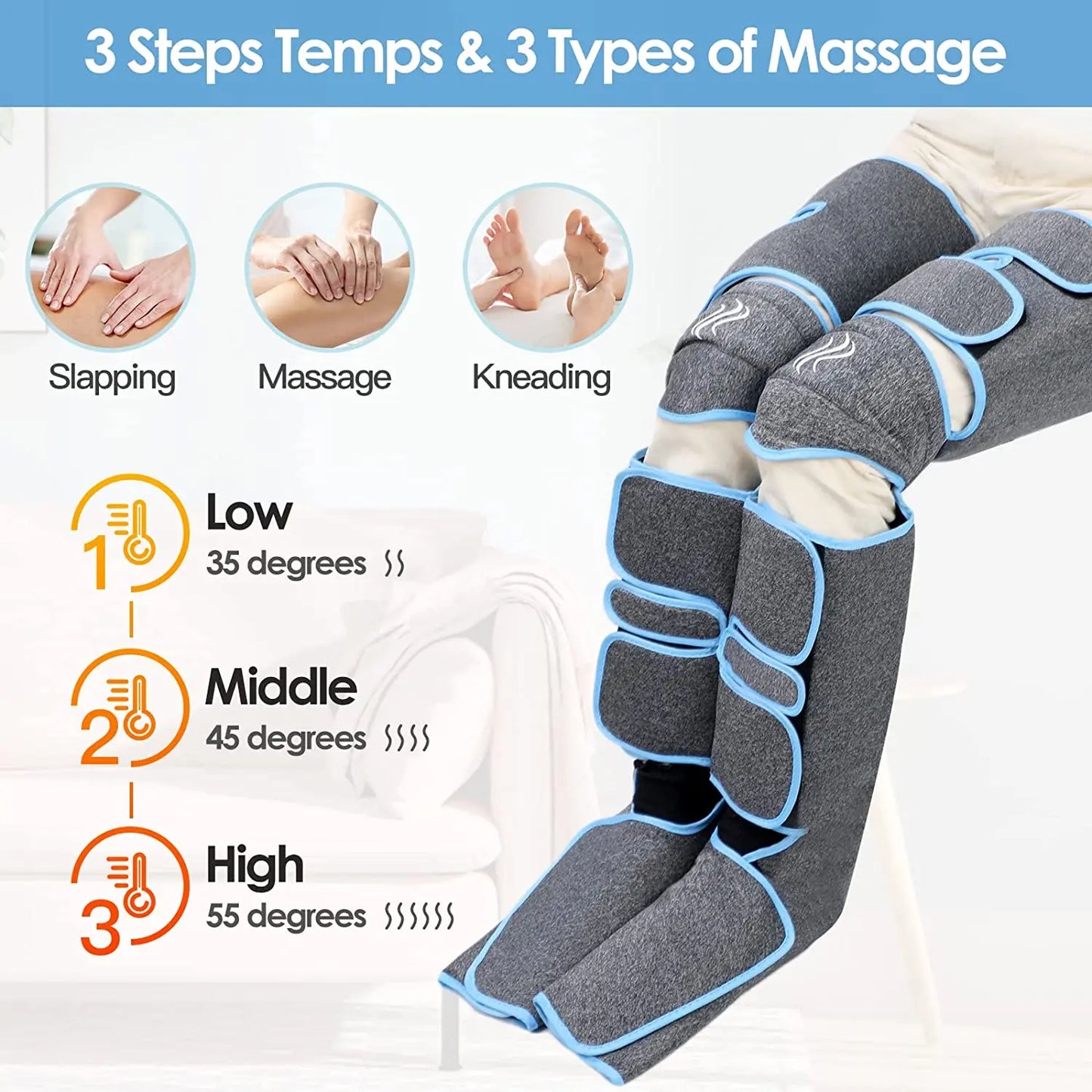 Foot air pressure leg massager promotes blood circulation, body massager, muscle relaxation, lymphatic drainage device 360°